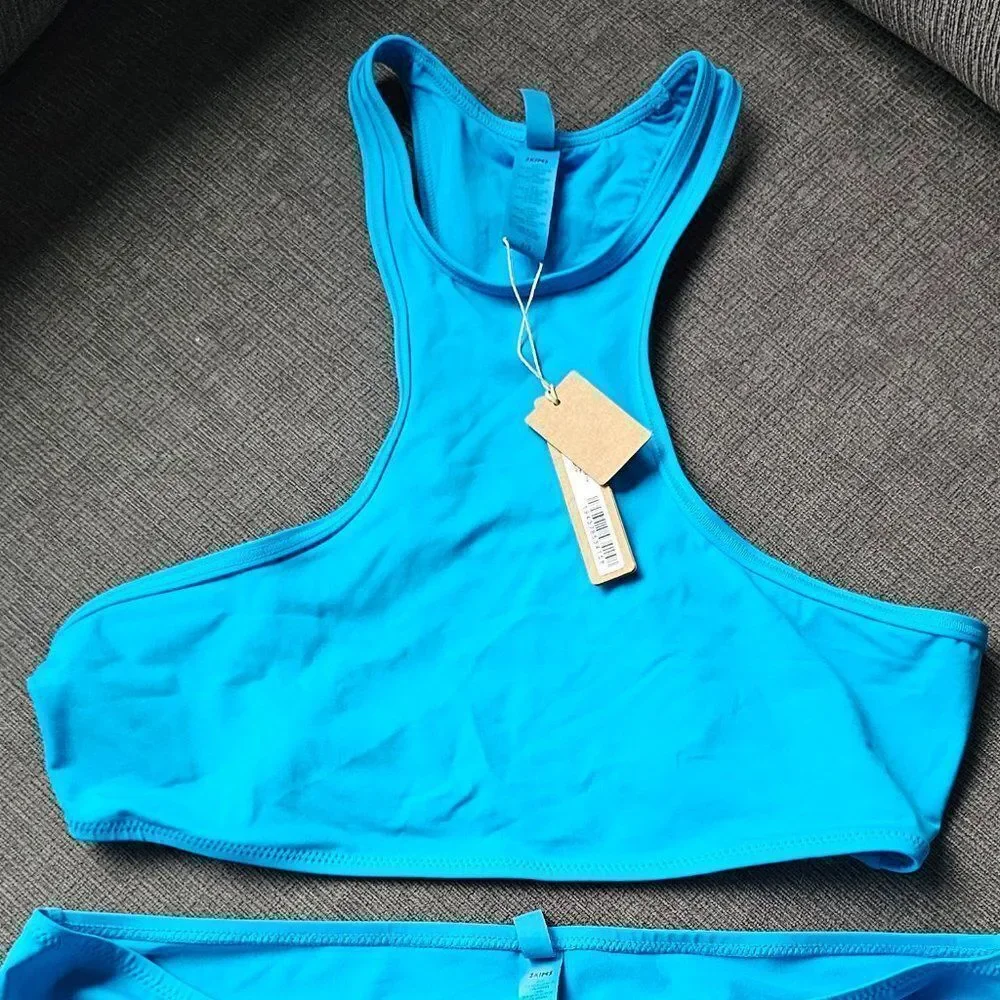 Skims Signature Swim Women's Turquoise High Neck Racerback Bikini Top Size Large